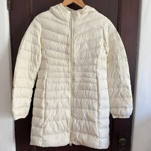 UNIQLO | Cream Ultralight Down Long Length Hooded Jacket | Small